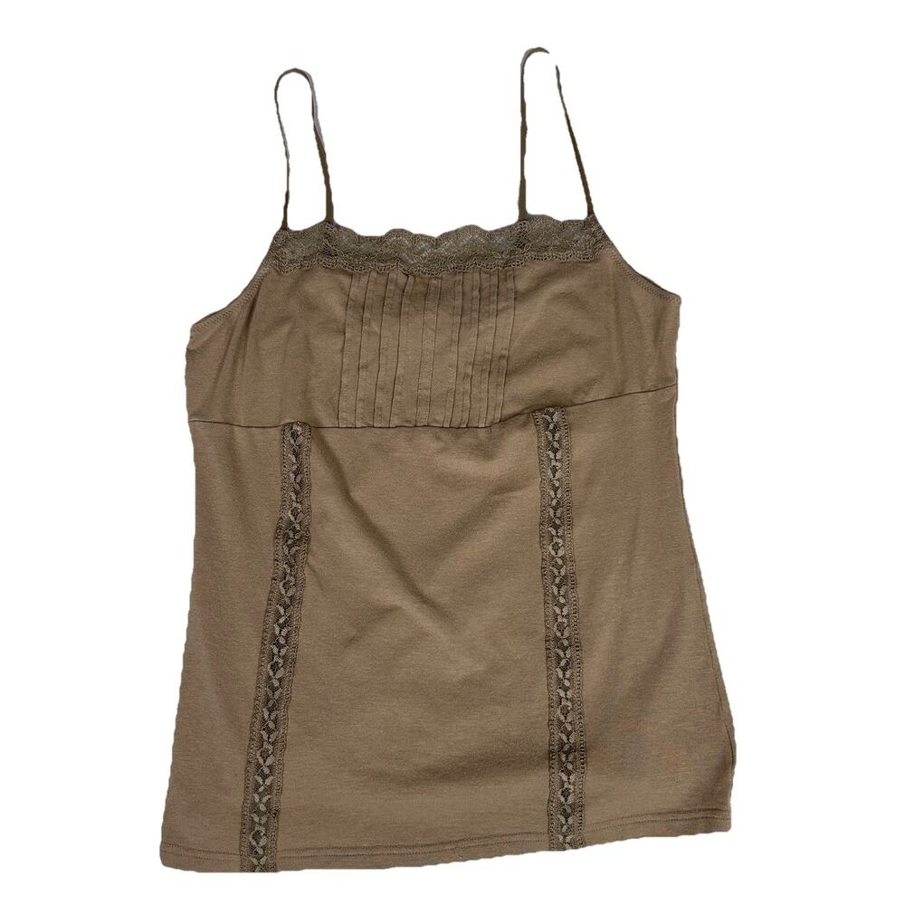 Uniqlo tank top babydoll lace trim pleated bodice Y2K style Boho Sz S